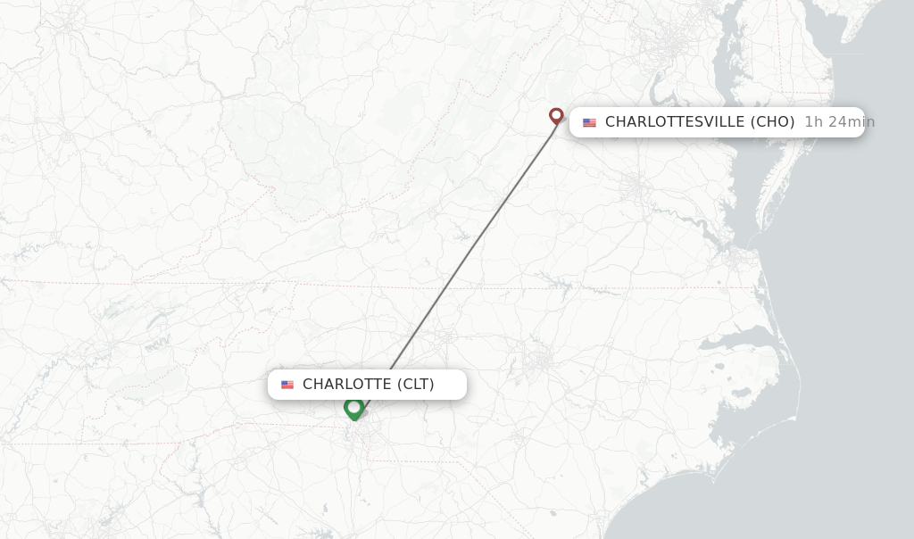 Direct (nonstop) flights from Charlotte to Charlottesville schedules