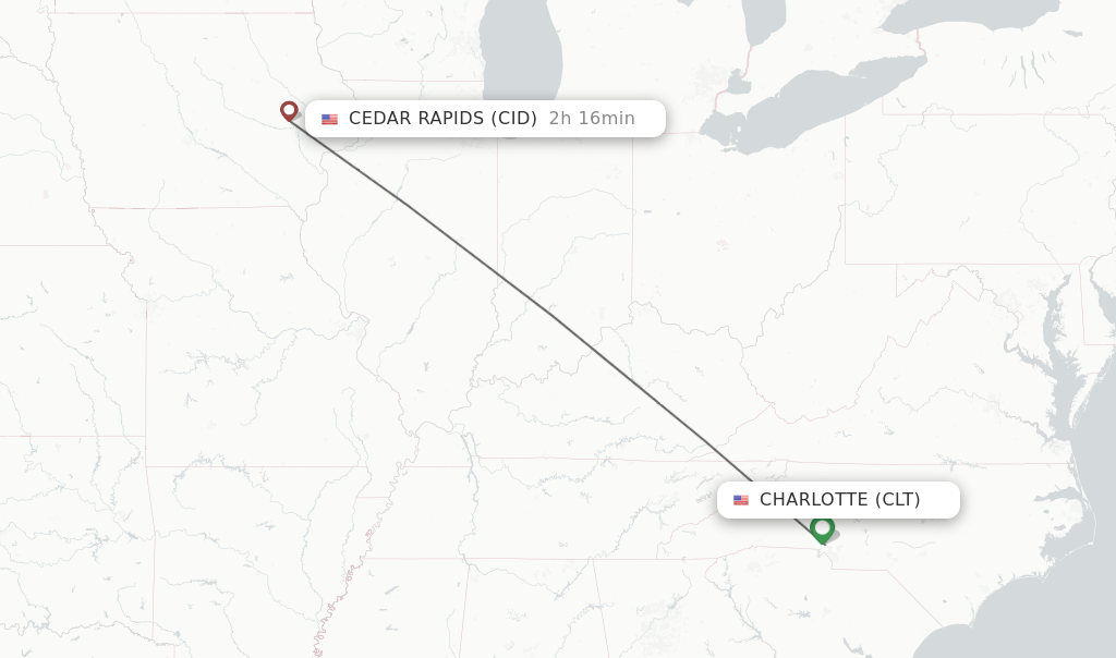 Direct (nonstop) flights from Charlotte to Cedar Rapids schedules