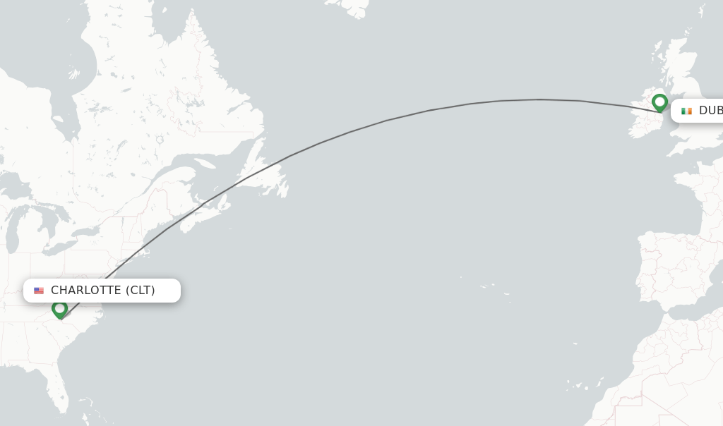 Direct (nonstop) flights from Charlotte to Dublin schedules