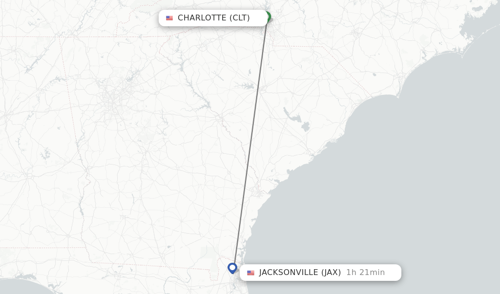 Direct (nonstop) flights from Charlotte to Jacksonville schedules