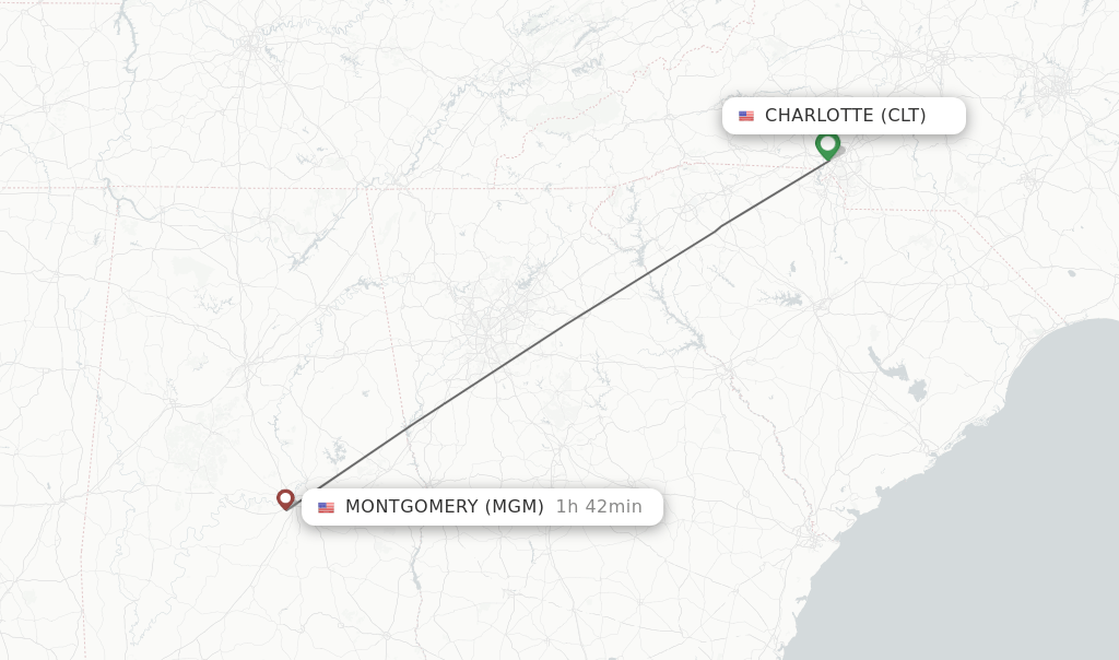 Direct (nonstop) flights from Charlotte to Montgomery schedules