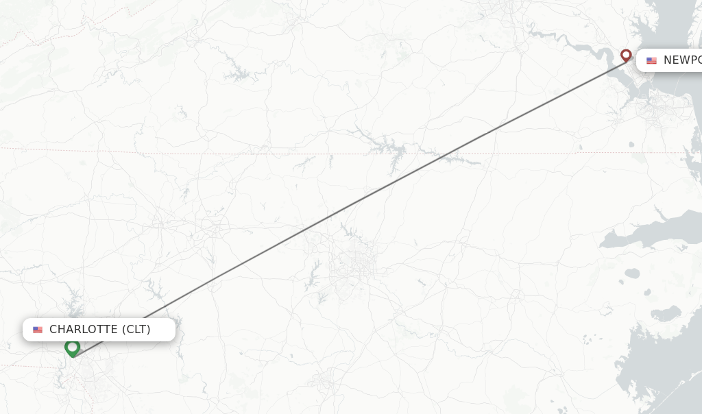 Direct (nonstop) flights from Charlotte to Newport News schedules