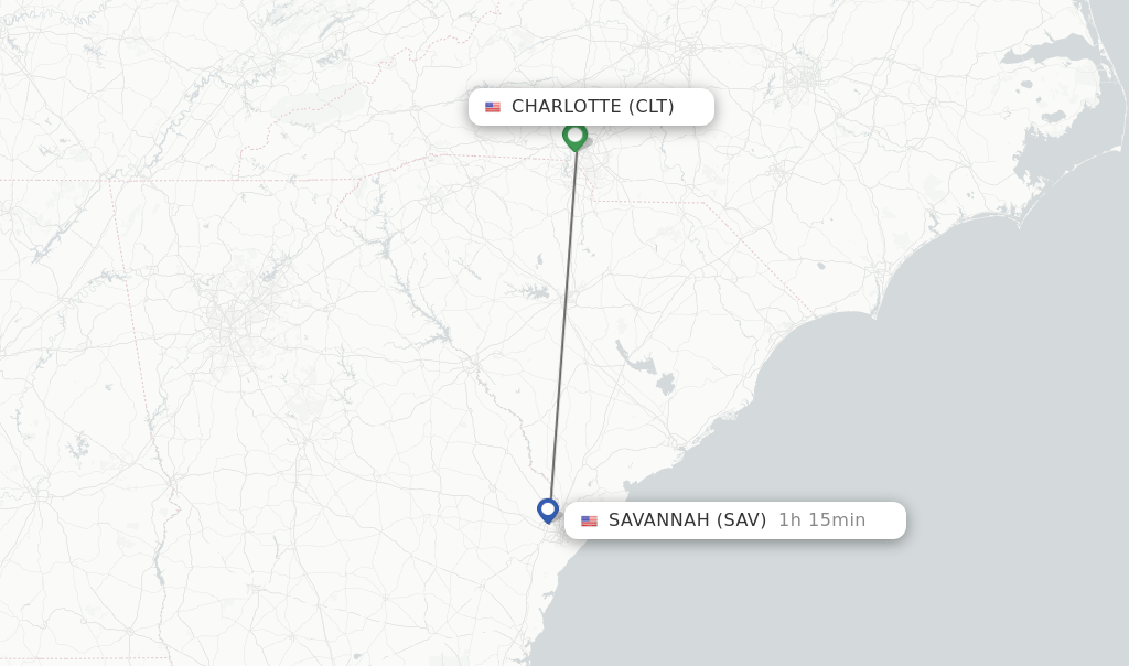 Direct (nonstop) flights from Charlotte to Savannah schedules