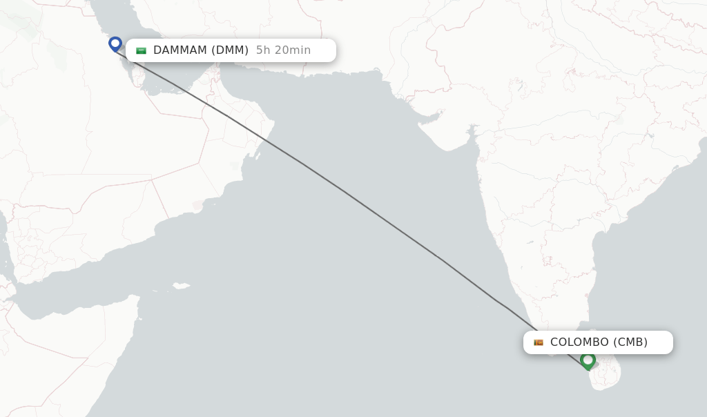 Direct (nonstop) flights from Colombo to Dammam schedules
