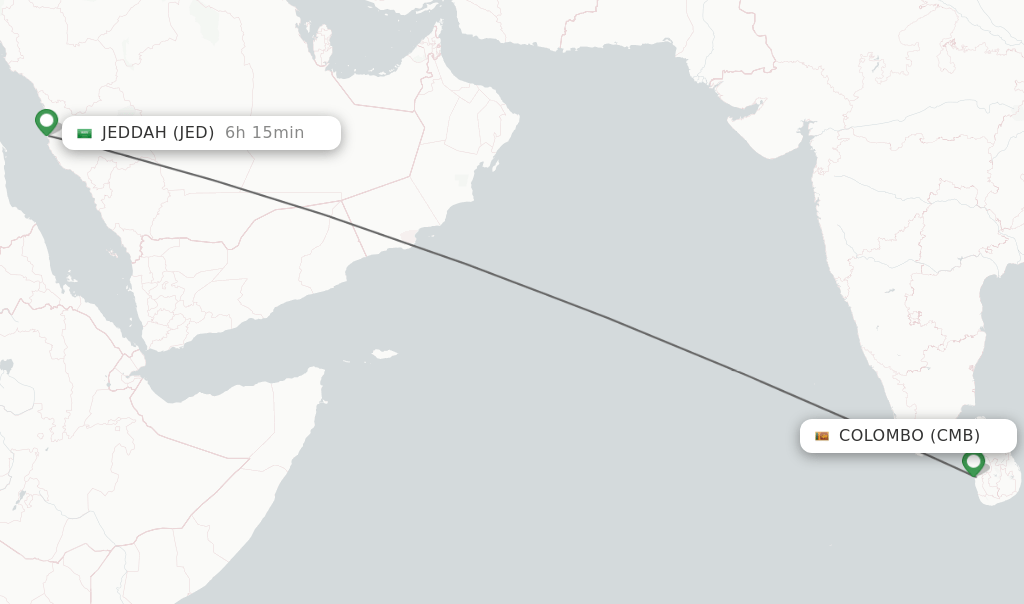 Direct (nonstop) flights from Colombo to Jeddah schedules