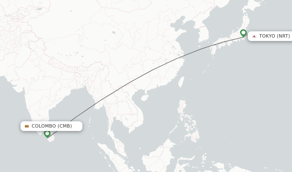 Direct (nonstop) flights from Colombo to Tokyo schedules