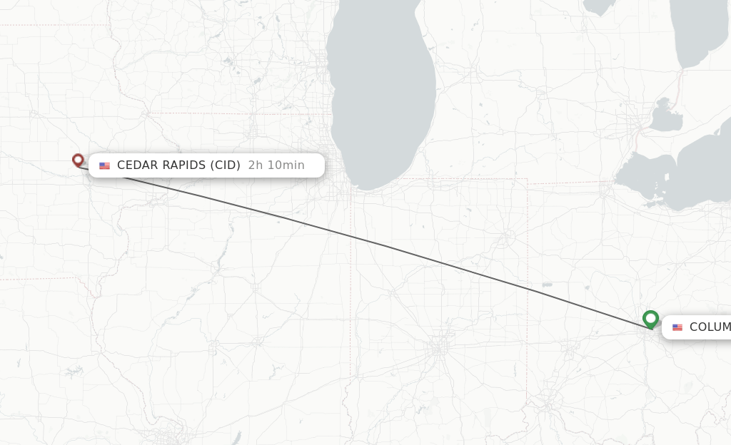 Direct (nonstop) flights from Columbus to Cedar Rapids schedules