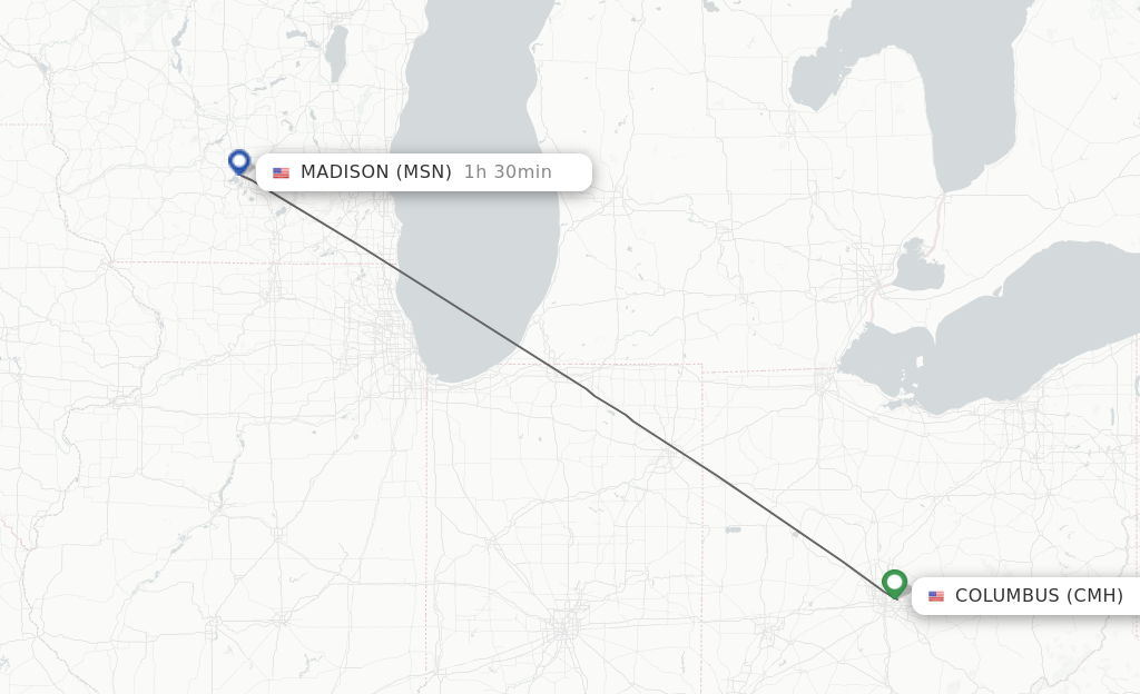 Direct (nonstop) flights from Columbus to Madison schedules