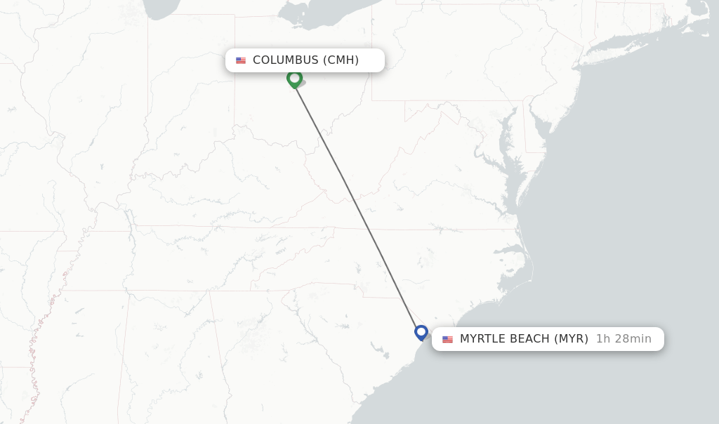 Direct (nonstop) flights from Columbus to Myrtle Beach schedules