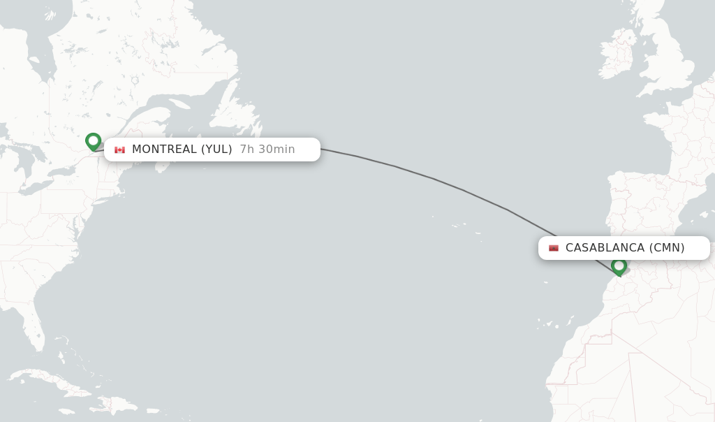 Direct (nonstop) flights from Casablanca to Montreal schedules