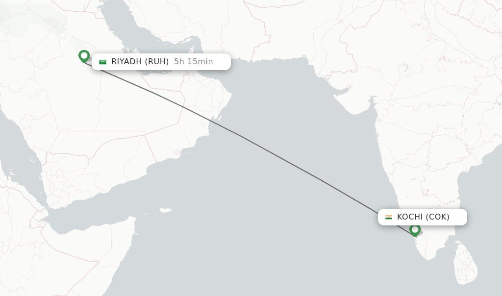 Direct (nonstop) flights from Kochi to Riyadh schedules