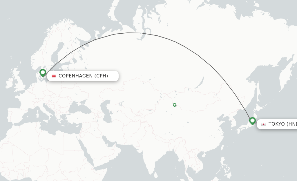 Direct (nonstop) flights from Copenhagen to Tokyo schedules
