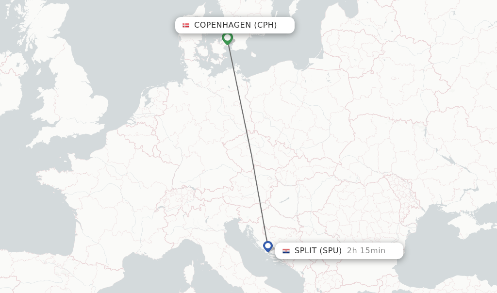 Direct (nonstop) flights from Copenhagen to Split schedules