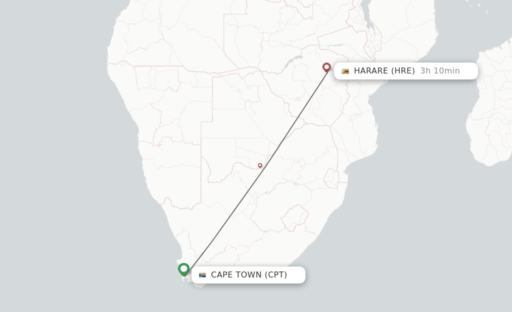 Direct (nonstop) flights from Cape Town to Harare schedules