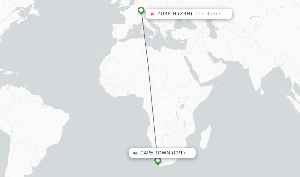 Direct (nonstop) flights from Cape Town to Zurich schedules