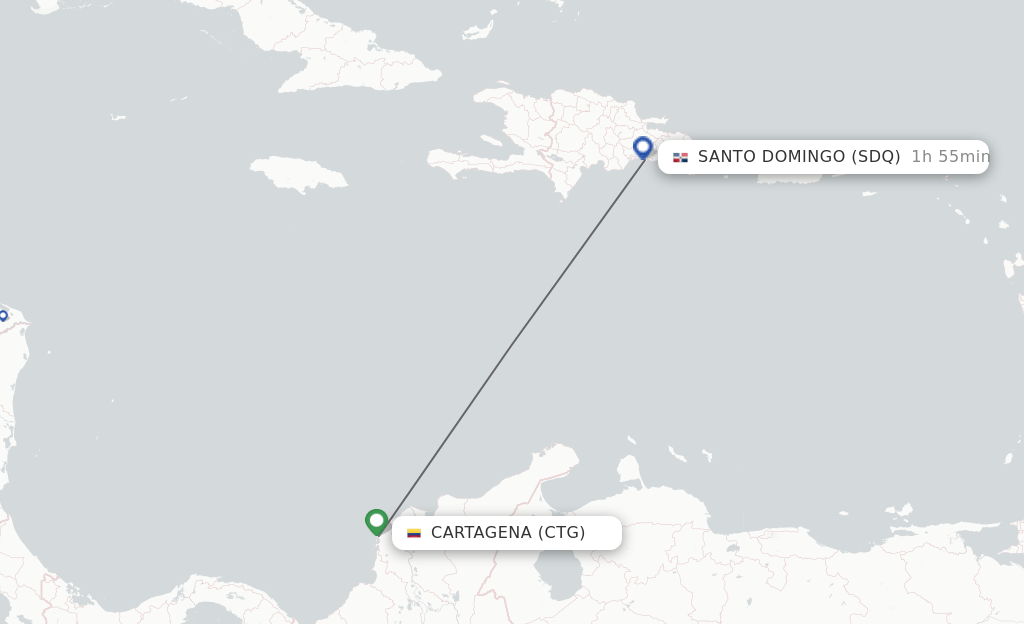 Direct (nonstop) flights from Cartagena to Santo Domingo schedules