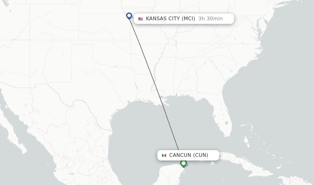 Direct (nonstop) flights from Cancun to Kansas City schedules