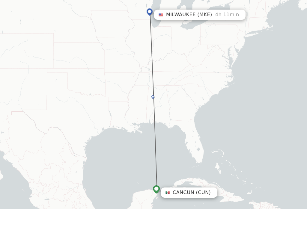 Direct (nonstop) flights from Cancun to Milwaukee schedules