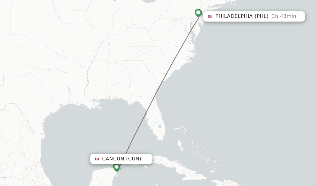 Direct (nonstop) flights from Cancun to Philadelphia schedules