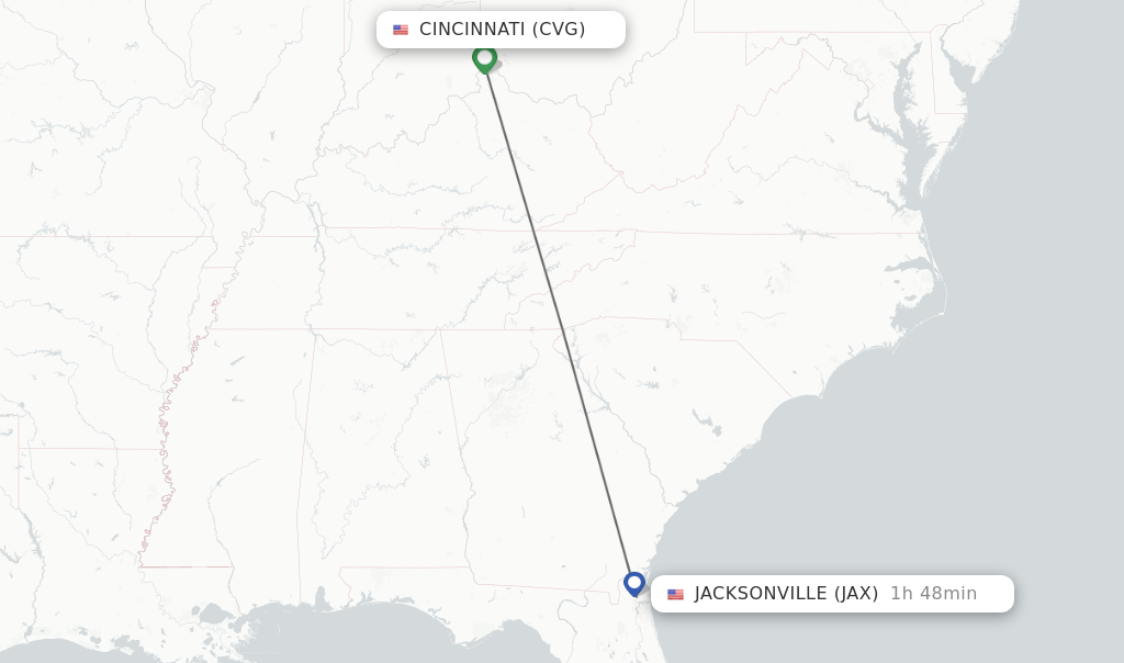 Direct (nonstop) flights from Cincinnati to Jacksonville schedules