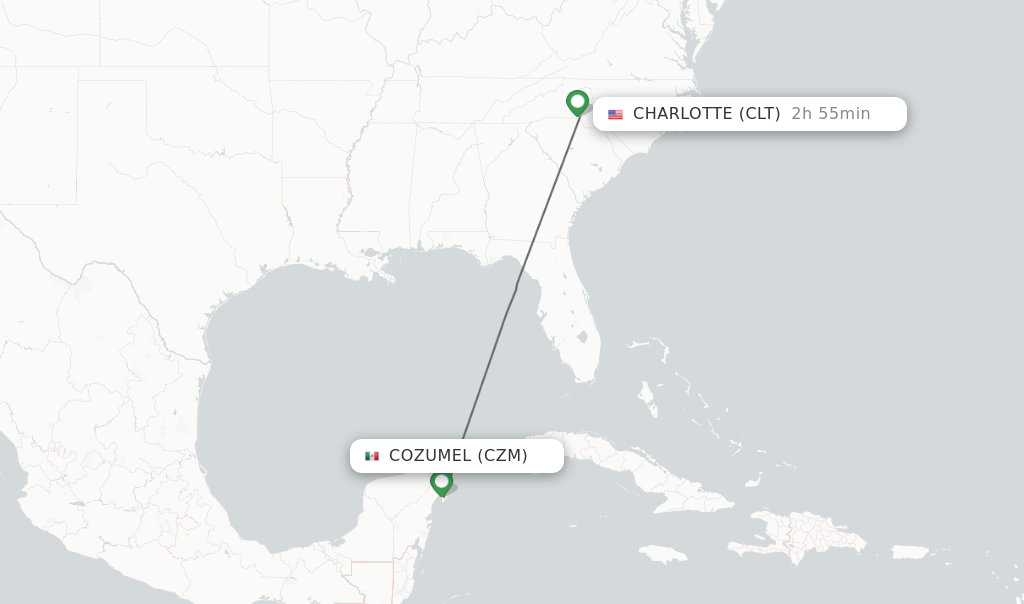 Direct (nonstop) flights from Cozumel to Charlotte schedules