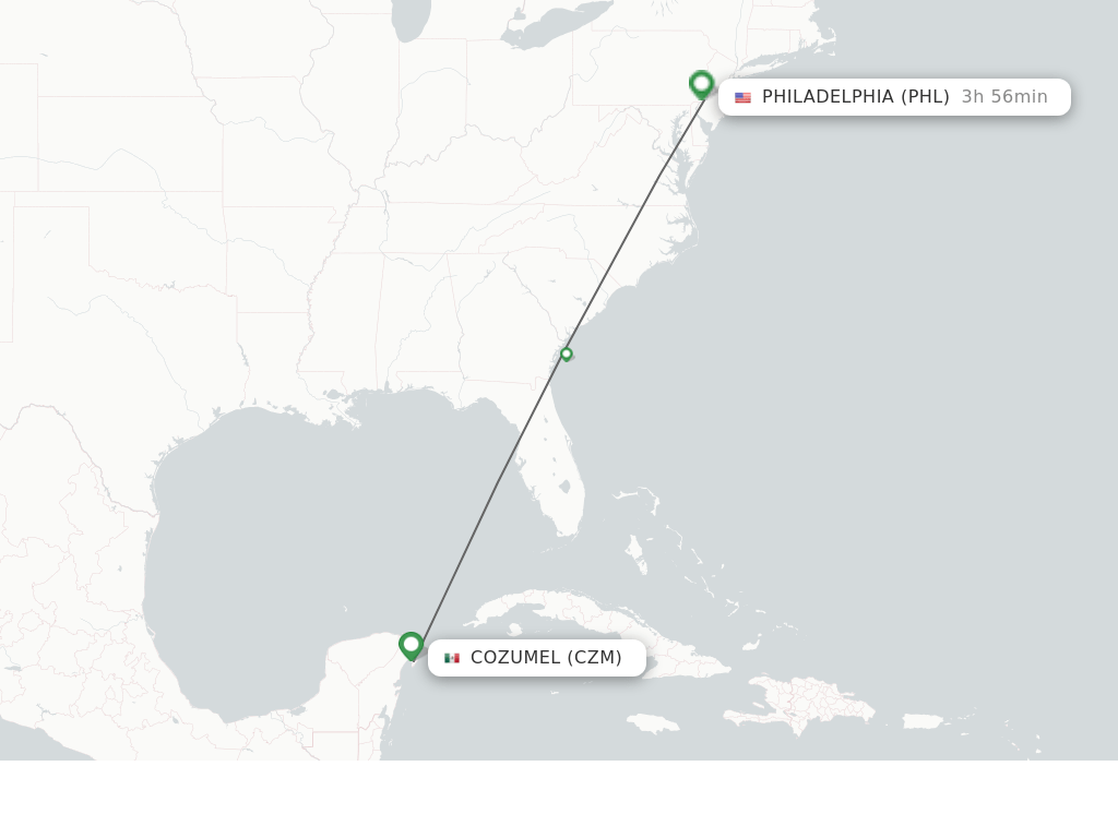 Direct (nonstop) flights from Cozumel to Philadelphia schedules