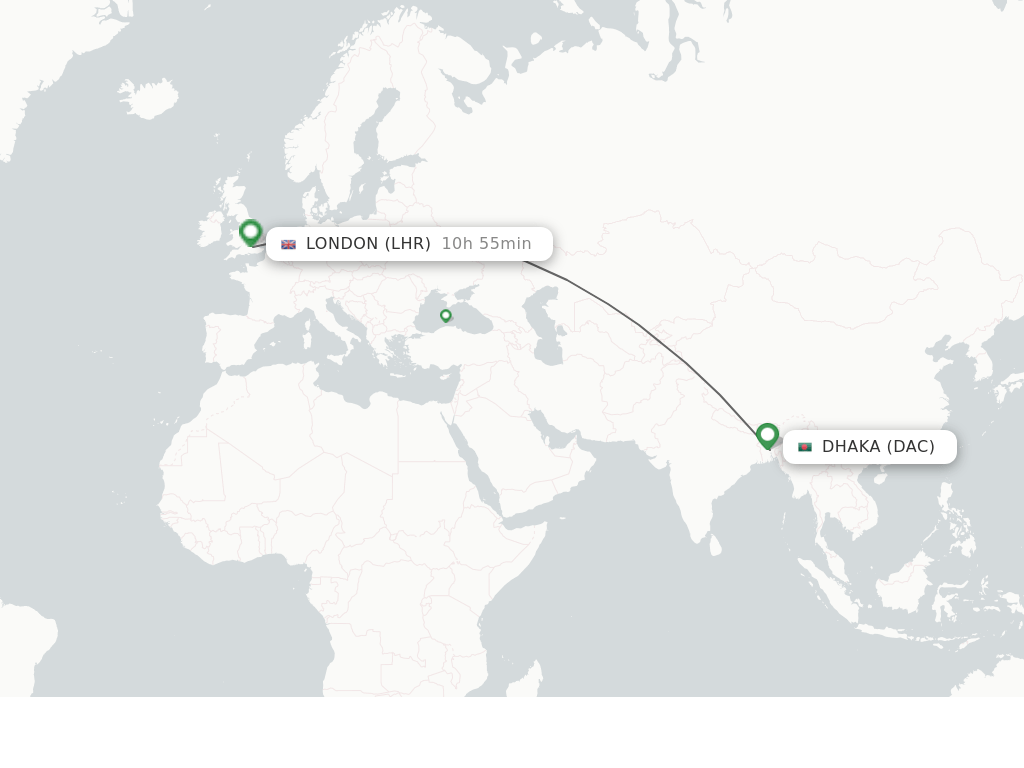 Direct (nonstop) flights from Dhaka to London schedules