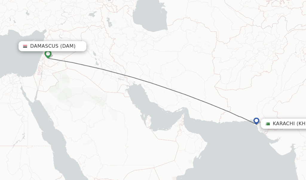 Direct (nonstop) flights from Damascus to Karachi schedules