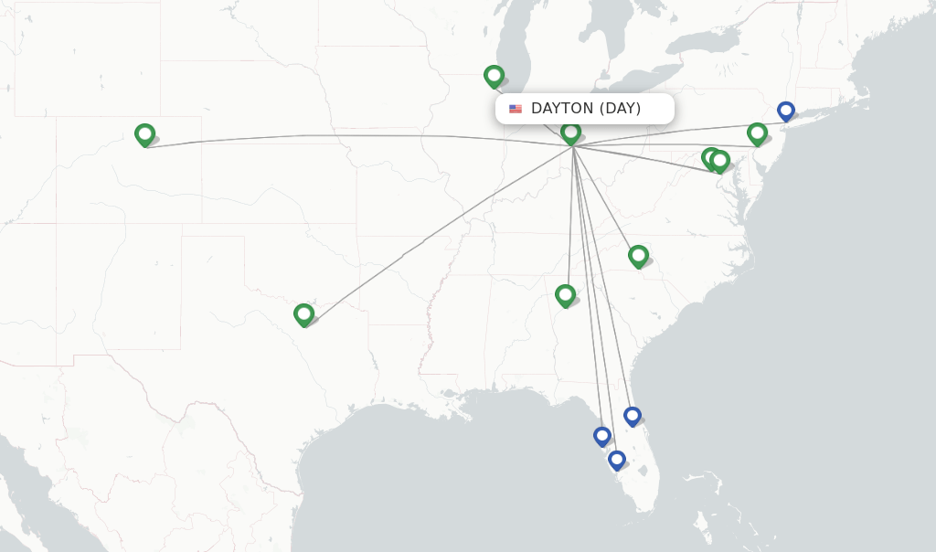 Direct (nonstop) flights from James M Cox Dayton (DAY)