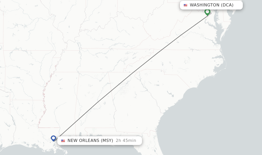 Direct (nonstop) flights from Washington to New Orleans schedules