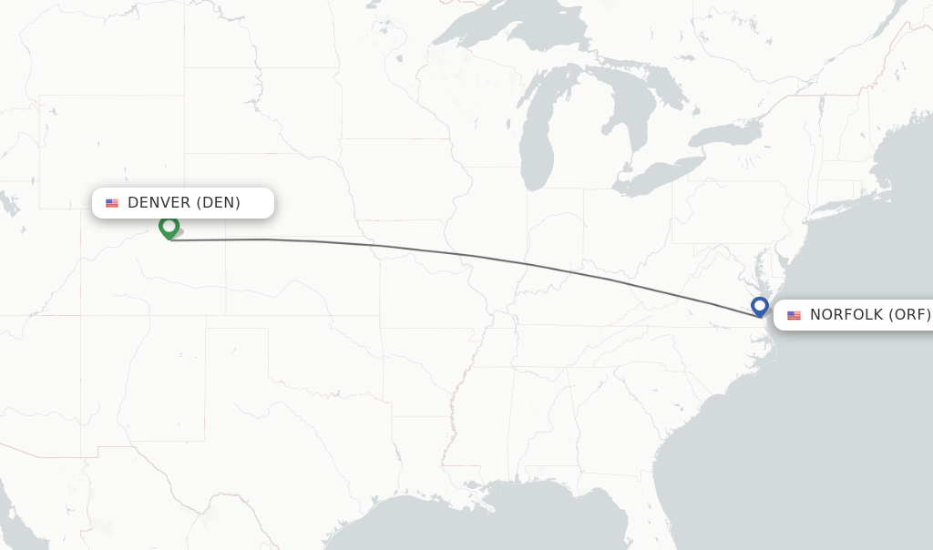 Direct (nonstop) flights from Denver to Norfolk schedules