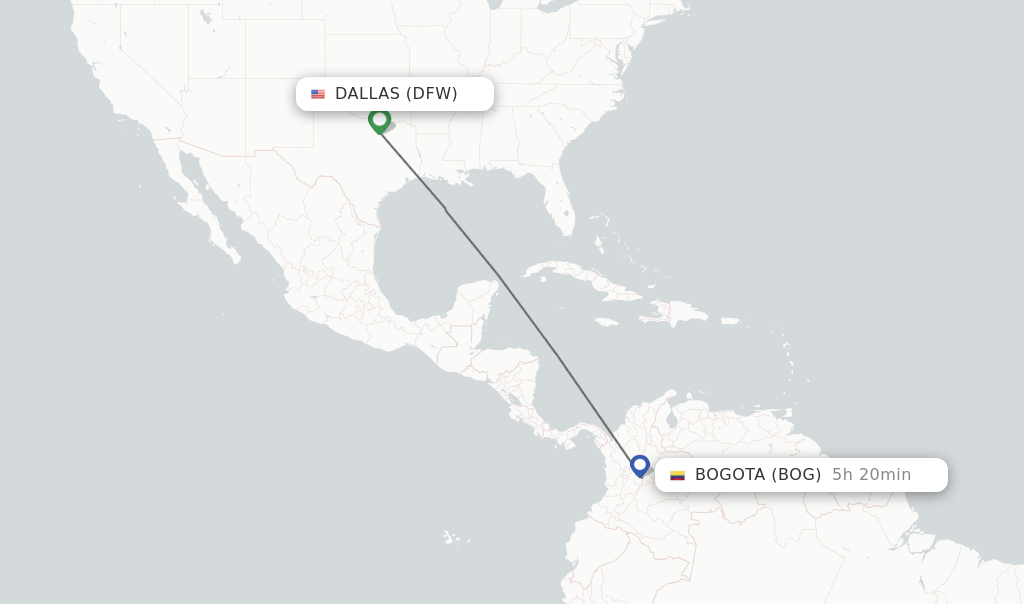 Direct (nonstop) flights from Dallas to Bogota schedules