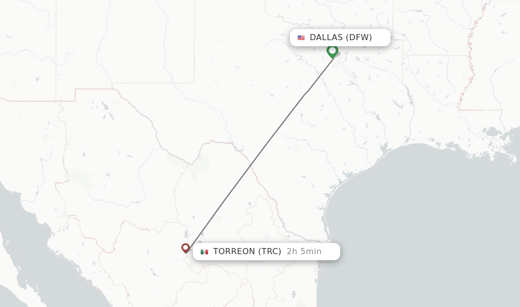Direct (nonstop) flights from Dallas to Torreon schedules