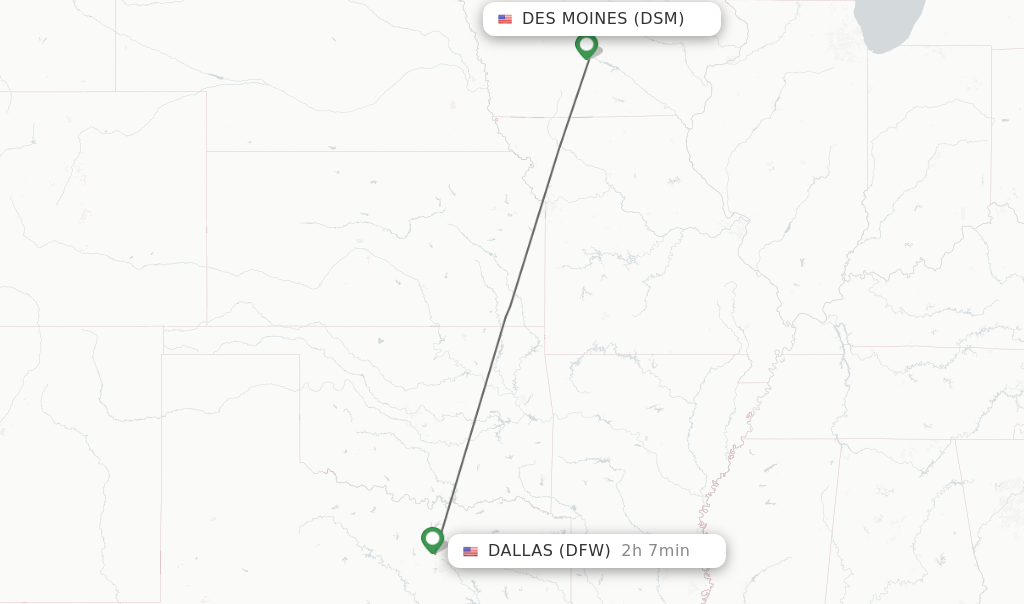 Direct (nonstop) flights from Des Moines to Dallas schedules