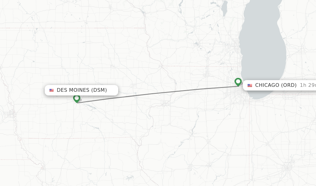 Direct (nonstop) flights from Des Moines to Chicago schedules