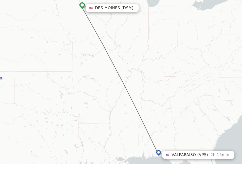Direct (nonstop) flights from Fort Walton Beach to Des Moines