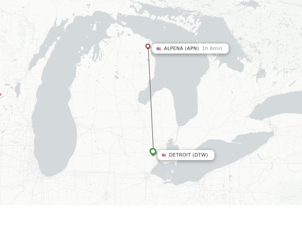 Direct (nonstop) flights from Detroit to Alpena schedules