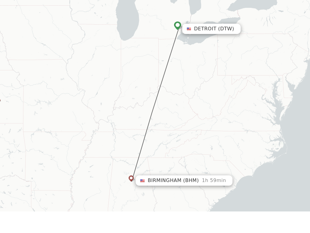 Direct (nonstop) flights from Detroit to Birmingham schedules