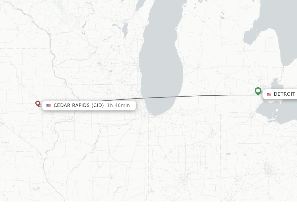 Direct (nonstop) flights from Detroit to Cedar Rapids schedules