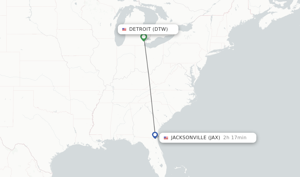 Direct (nonstop) flights from Detroit to Jacksonville schedules