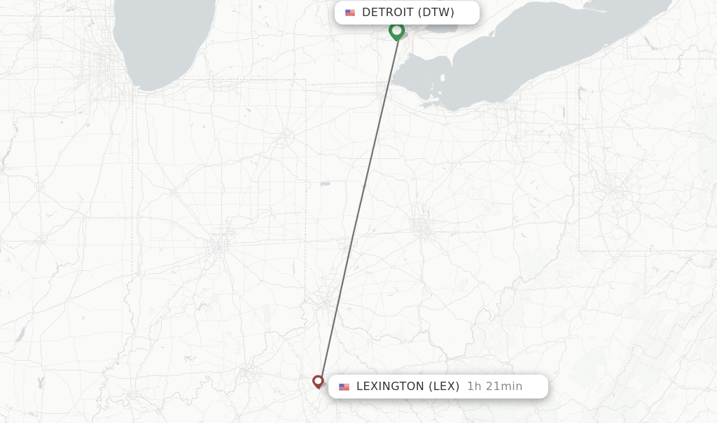 Direct (nonstop) flights from Detroit to Lexington schedules