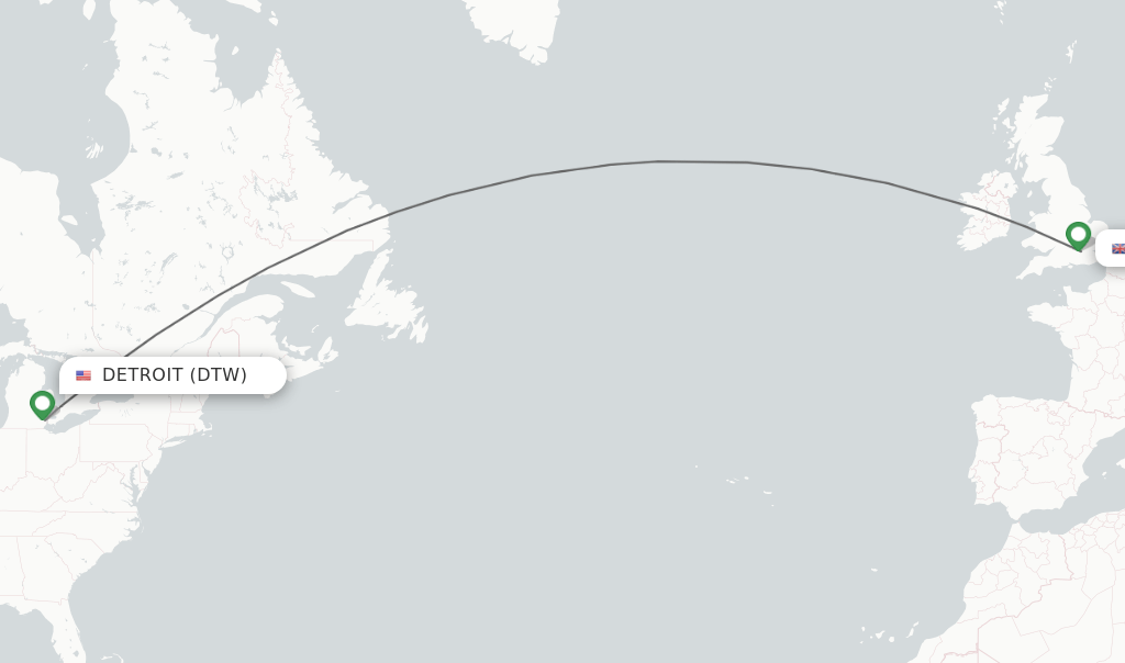 Direct (nonstop) flights from Detroit to London schedules