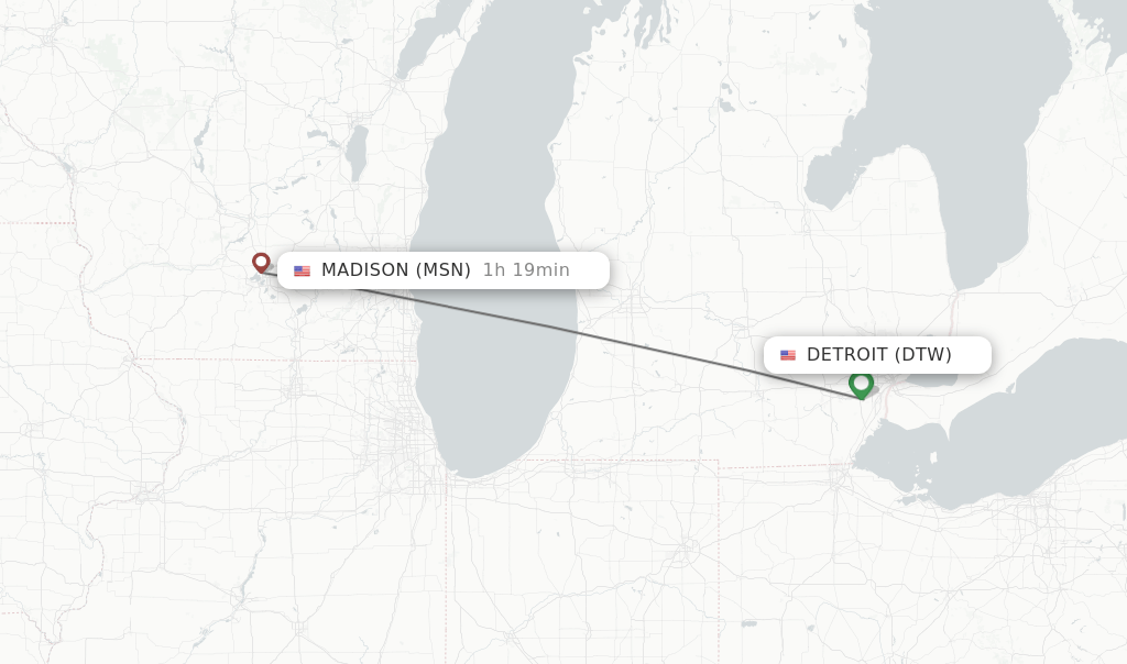 Direct (nonstop) flights from Detroit to Madison schedules