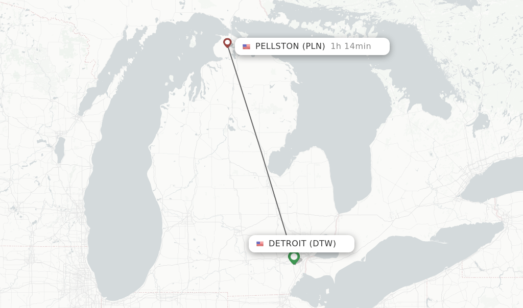 Direct (nonstop) flights from Detroit to Pellston schedules