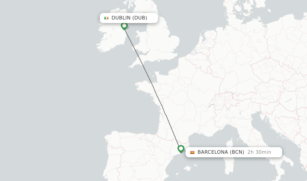 Direct (nonstop) flights from Dublin to Barcelona schedules