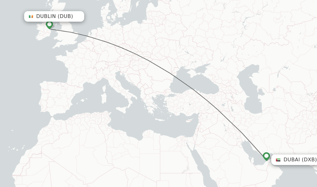 Direct (nonstop) flights from Dublin to Dubai schedules
