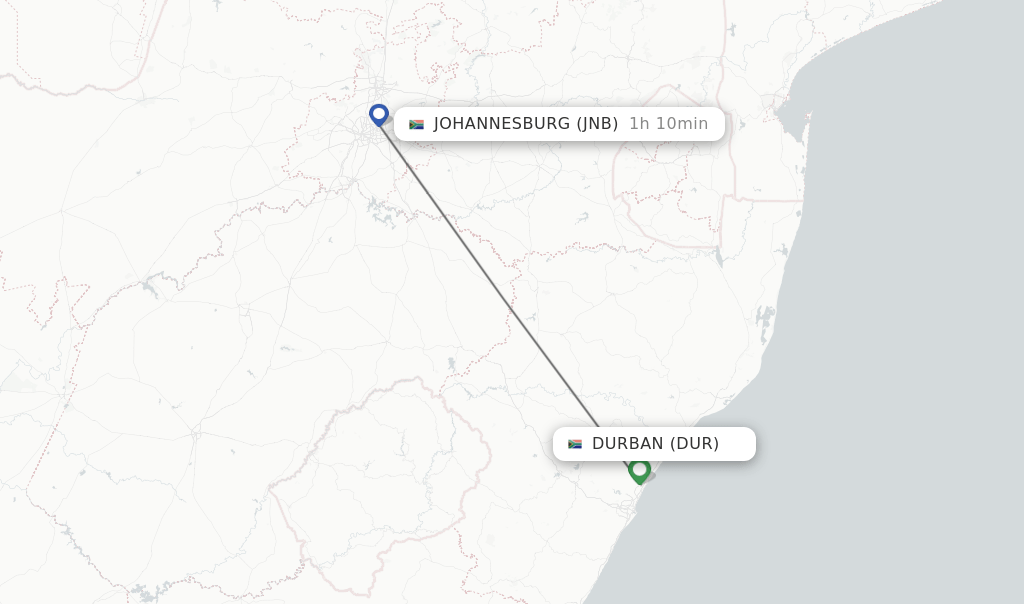 Direct (nonstop) flights from Durban to Johannesburg schedules