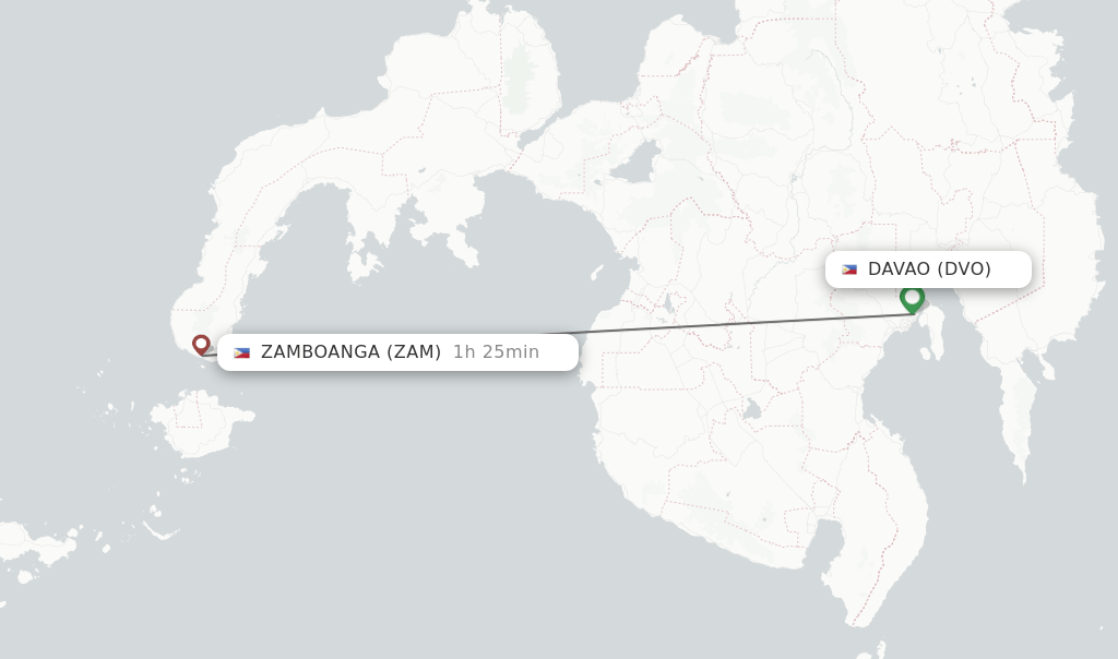 Direct (nonstop) flights from Davao to Zamboanga schedules