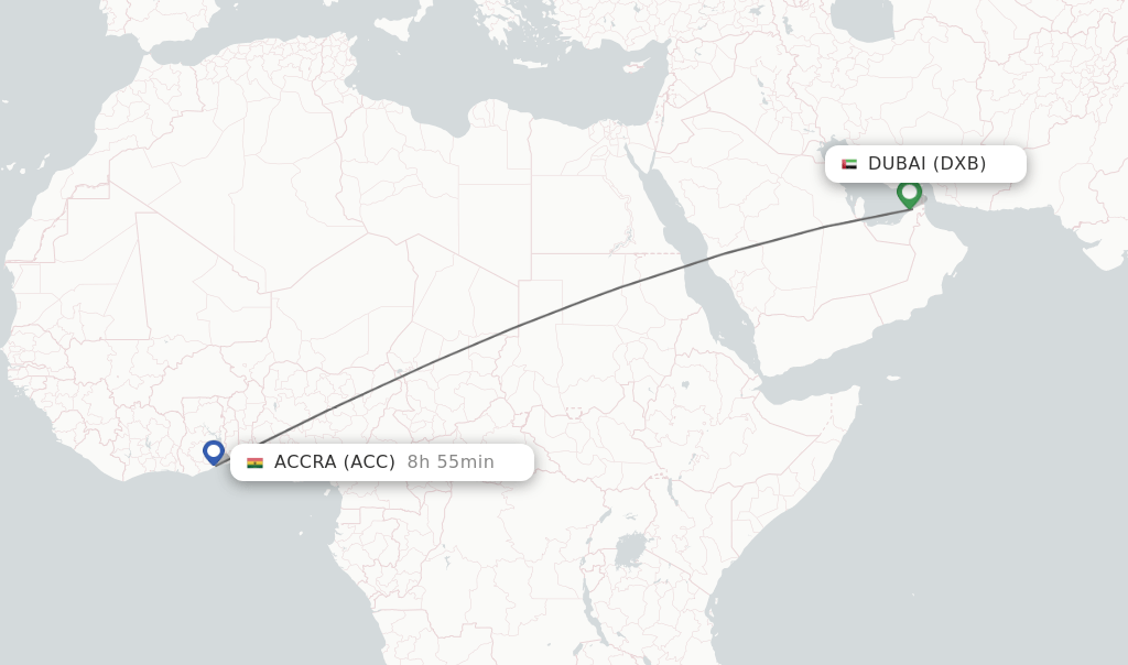 Direct (nonstop) flights from Dubai to Accra schedules