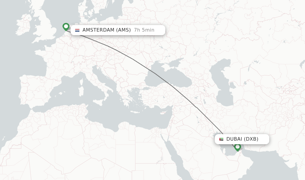Direct (nonstop) flights from Dubai to Amsterdam schedules